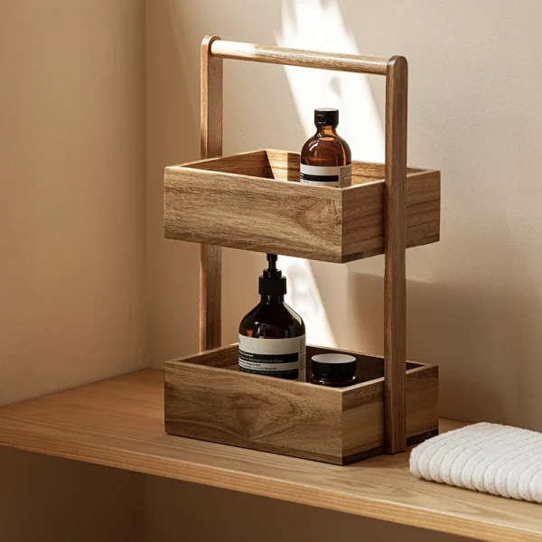 Japanese minimalism Two-Tier Essential Oil Display Shelf - Aromatherapy Organizer - Wood