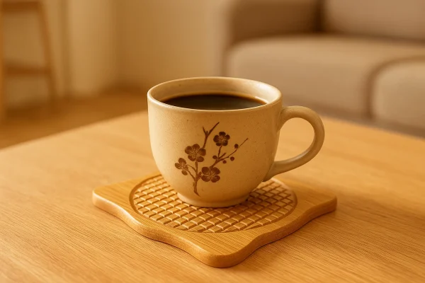 Japanese Bamboo Wooden-oaster - Minimalist Square Heat-Resistant Drink Mat for Tea &-offee-ups - MAV