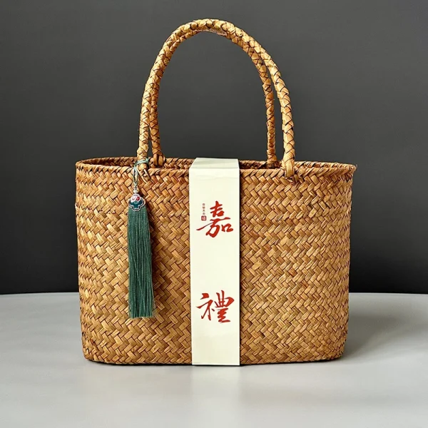 Handwoven Bamboo Carryall Basket - Organic Modern Tote