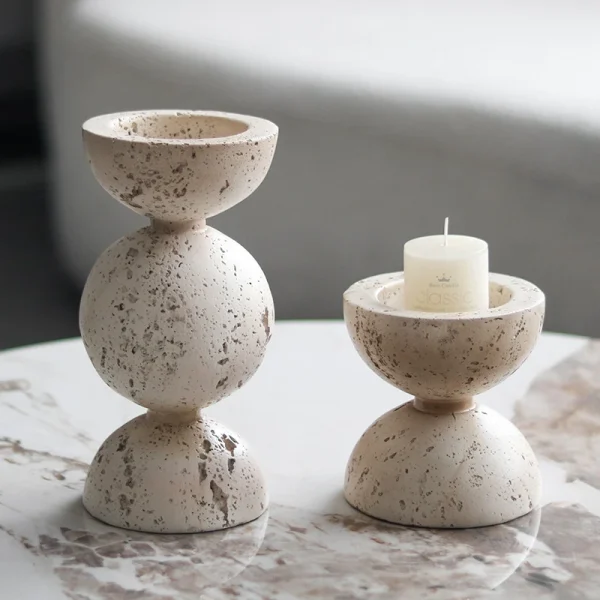 Wabi-Sabi Cylindrical Stone Candle Holder